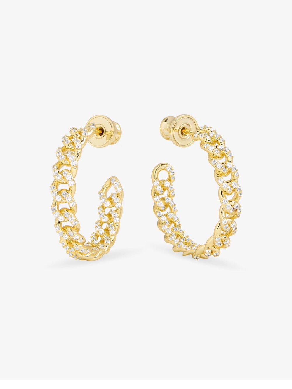 Melinda Maria Gold Pavé Chain-Link Hoop Earrings- 1”
